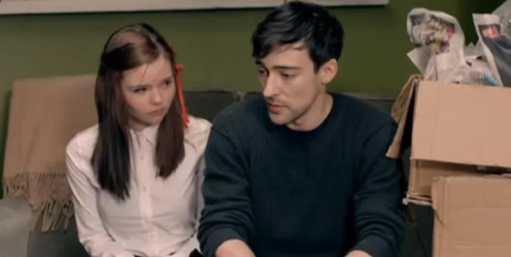 Eline Powell as Mila and Blake Ritson as Glenn - For Elsie