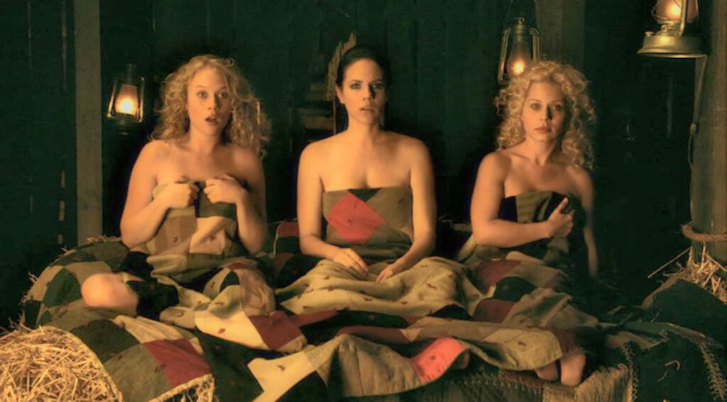 Dyson (Anna Silk) and the milkmaids that almost got him shot (Erica Deutschman and Marina Tseva (now Marina Saranga)) - Lost Girl 407