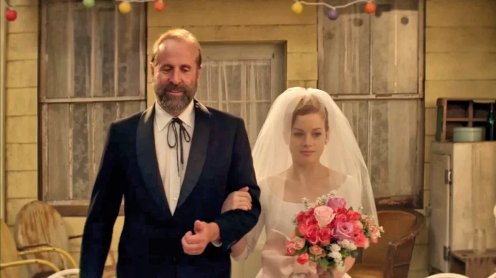 George (Peter Stormare) walks his daughter Stepphy (Jane Levy) down the aisle - Bang Bang Baby