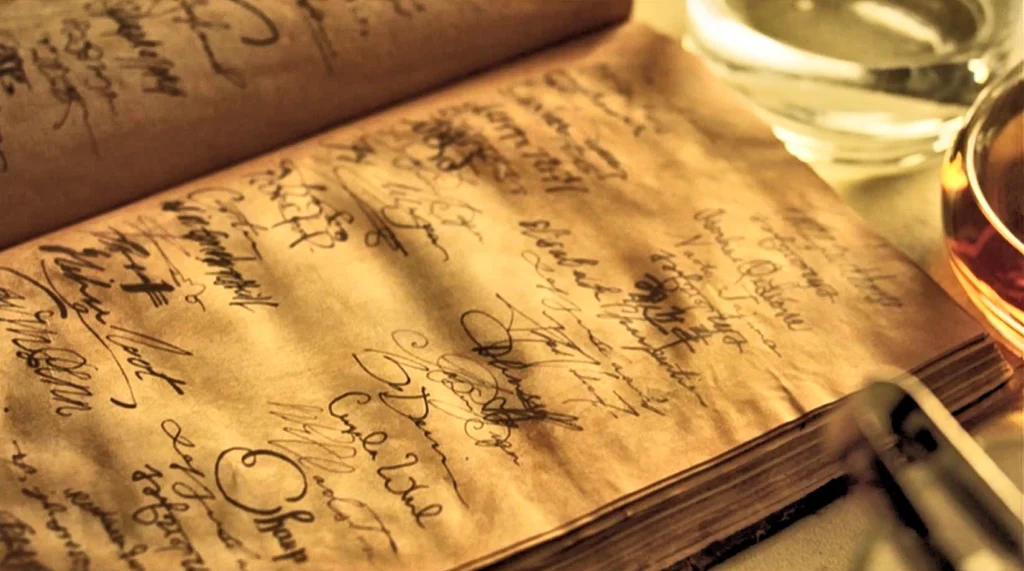 The page of Trick's ledger with Bo's signature. The ledger was stolen from The Dal by Iris in episode 5.5.