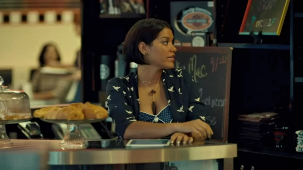 Crystal Chaitan (Taverner) as restaurant cashier - Wynonna Earp 204