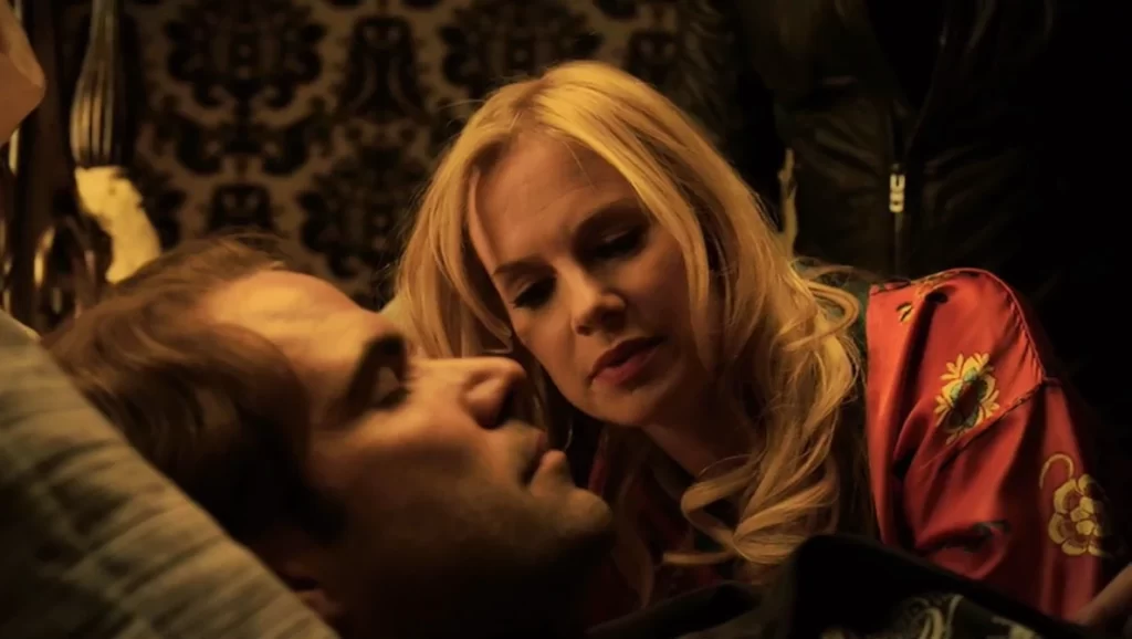 Cynthia Preston as Selene and Benjamin Ayres as the sleeping Endymion - Lost Girl 402