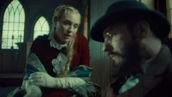 Constance Clootie (Jessica Sipos) tells Robert Svane (Michael Eklund) that he is cursed - Wynonna Earp 208