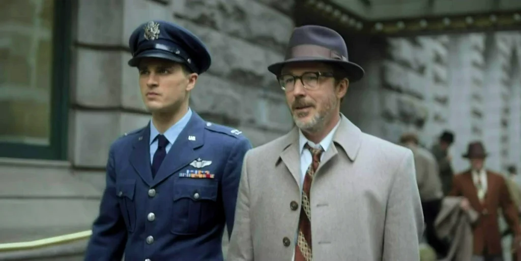 Michael Malarkey as Captain Quinn and Aidan Gillen as Professor J Allen Hynek - Project Blue Book 110