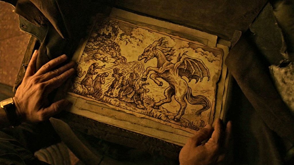 Drawing of a fire-breathing winged horse - Lost Girl 309