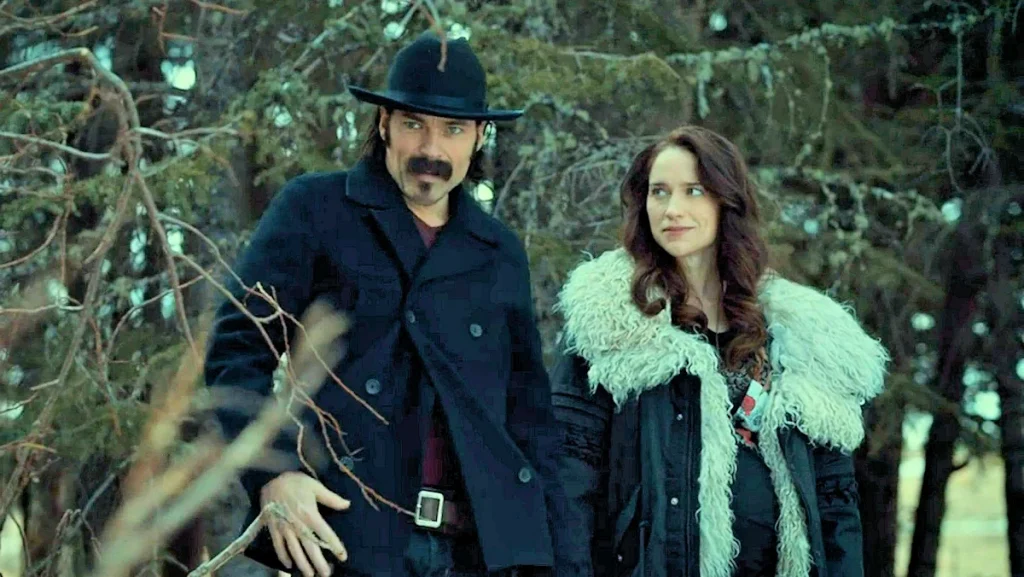 Melanie Scrofano as Wynonna and Tim Rozon as Doc Holliday on the trail of Faux Mercedes - Wynonna Earp 210